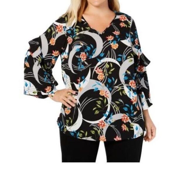 Alfani Plus Modern Spice Floral Print Blou… - Picture 1 of 8